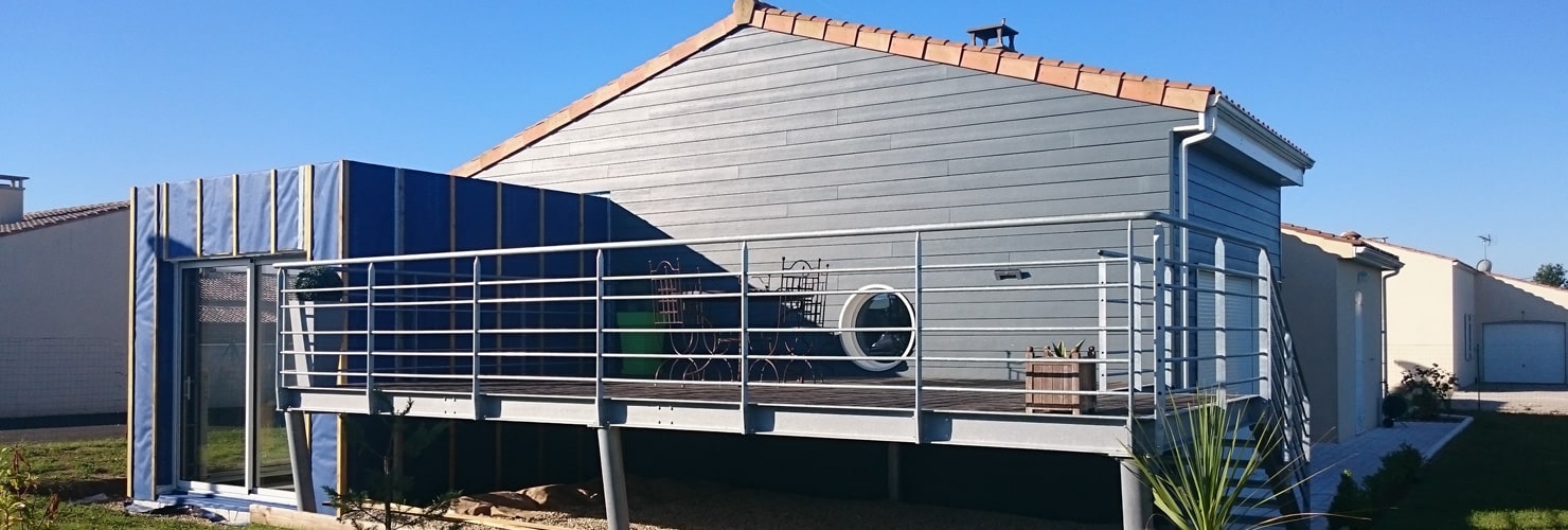 Agrandissement MAISON OSSATURE BOIS BARDAGE HADRIE PLANK GEMOZAC 17260 Agrandissement MAISON OSSATURE BOIS BARDAGE HADRIE PLANK GEMOZAC 17260