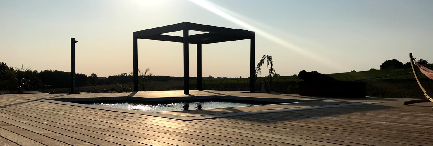 aménagement extérieur abord piscine pergola hamac bois Charente maritime aménagement extérieur abord piscine pergola hamac bois Charente maritime