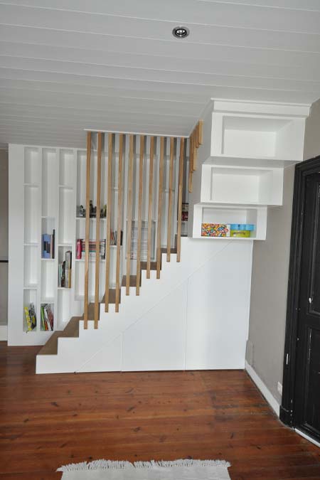 vivanbois agencement escalier chêne et meuble bibliothèque integré 17