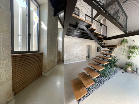 restaurantion mesuiserie amenagement interieur escalier bois acier contemporain maison charentaise