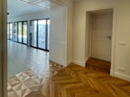 parquet marqueté ouverture cuisine contemporaine maison 17